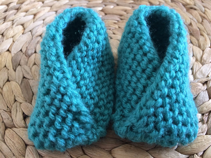 Aqua Kimono-Style Knitted Baby Booties (100% Acrylic)