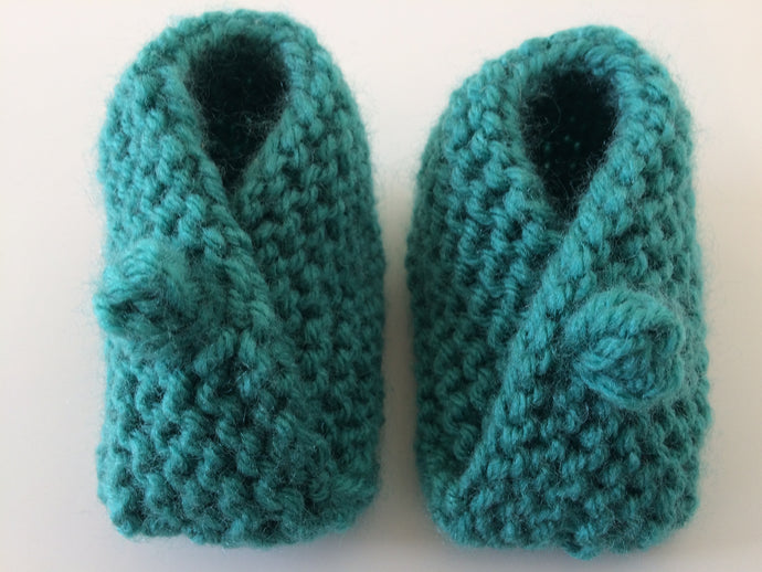 Aqua kimono-styled knitted Baby Booties w/Bobble Closure (100% Acrylic)